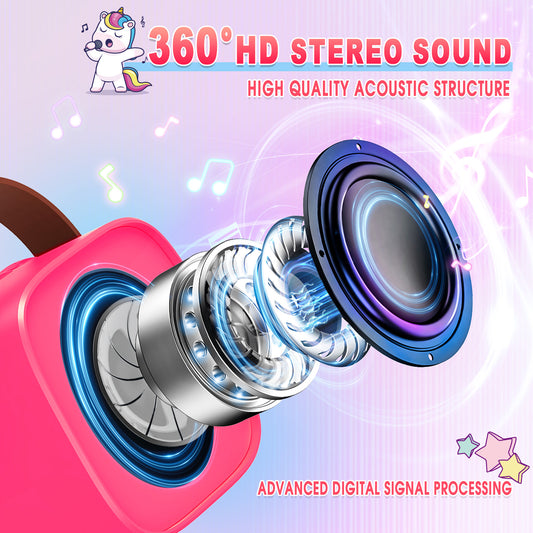 Mini Karaoke Machine for Kids, Birthday Gifts for 3 4 5 6 7 8 9 10 Year Old Girls, 2 Wireless Karaoke Microphones for Kids