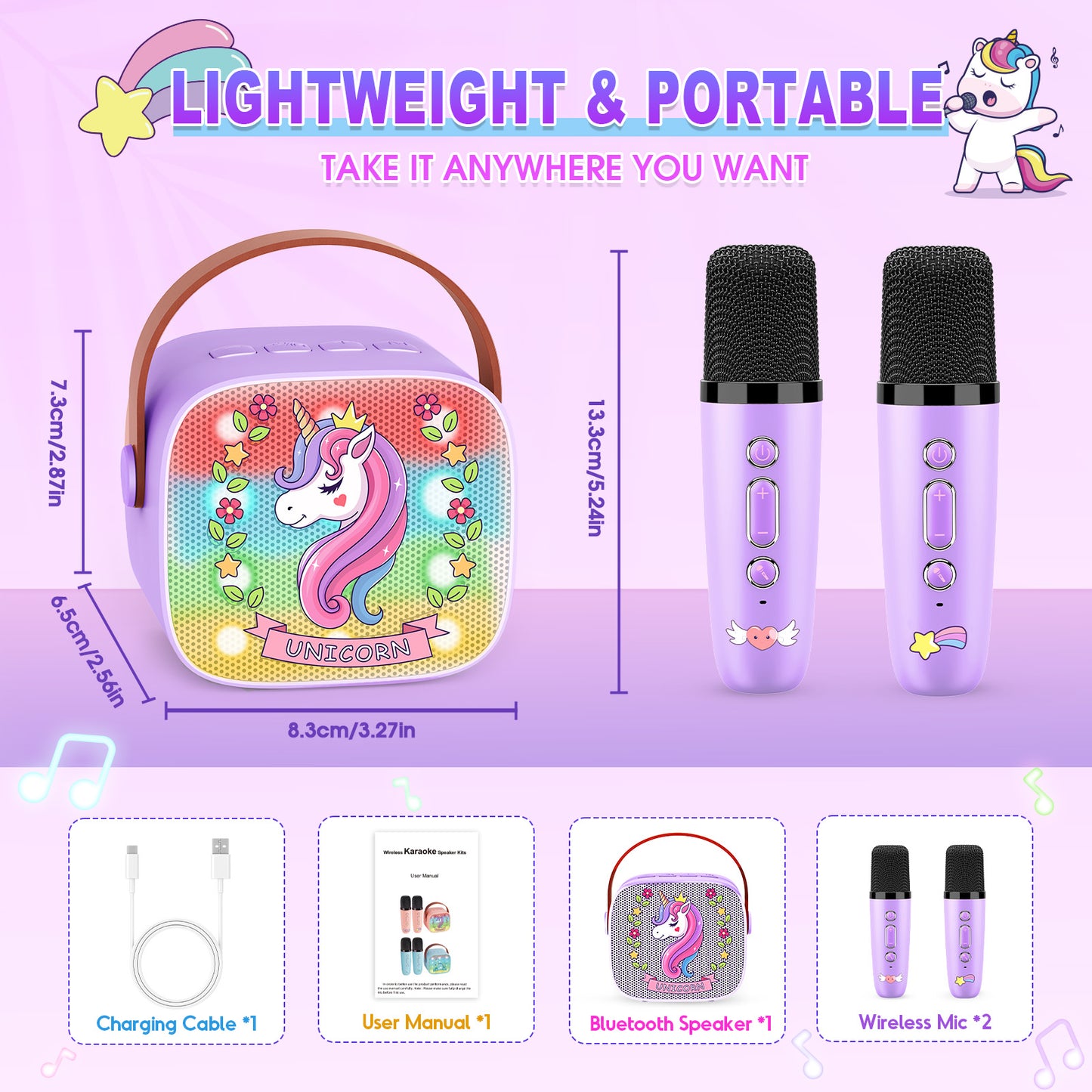 Kids Karaoke Machine with 2 Microphones, 3 4 5 6 7 8 9 10 Year Old Girls Gifts, Kids Karaoke Microphones, 3-8 Year Old Girls Toys Christmas Birthday Gifts