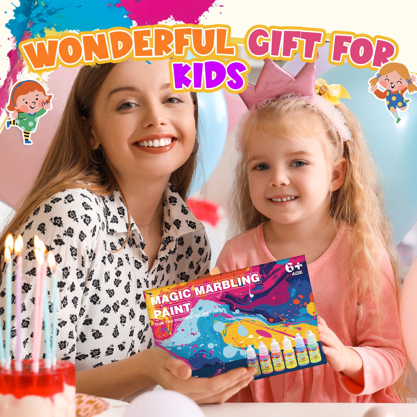 Glow Water Marbling Paint Kit, Painting Craft Kits for Kids Age 6-8, Gifts for 6 7 8 9 10-12 Year Old Boys Girls, Birthday Gift Ideas