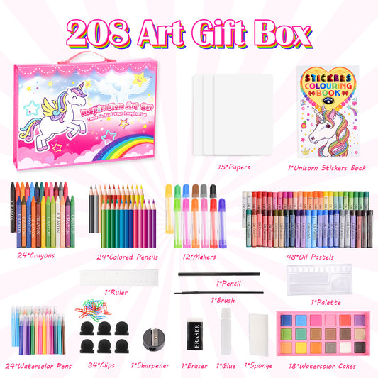 Art Supplies for Kids 6-8, 208 Pcs Drawing Kits for Kids Age 8-12, Colored Pencils Set with Sketch Pads,Oil Pastels,Crayons,Art Kits 3-12 Year Old Boys Girls Gifts