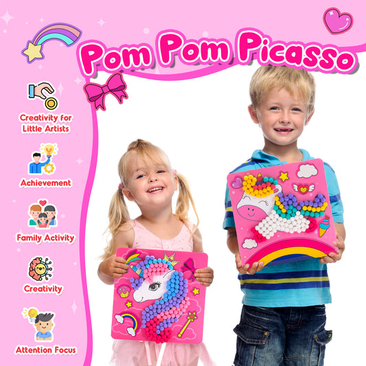 Craft Kits for Kids Girls Ages 3 4 5 6, DIY Unicorn Crafts with Pom Pom Balls, Fine Motor Skills Toys Gifts for 3-6 Year Old Girls