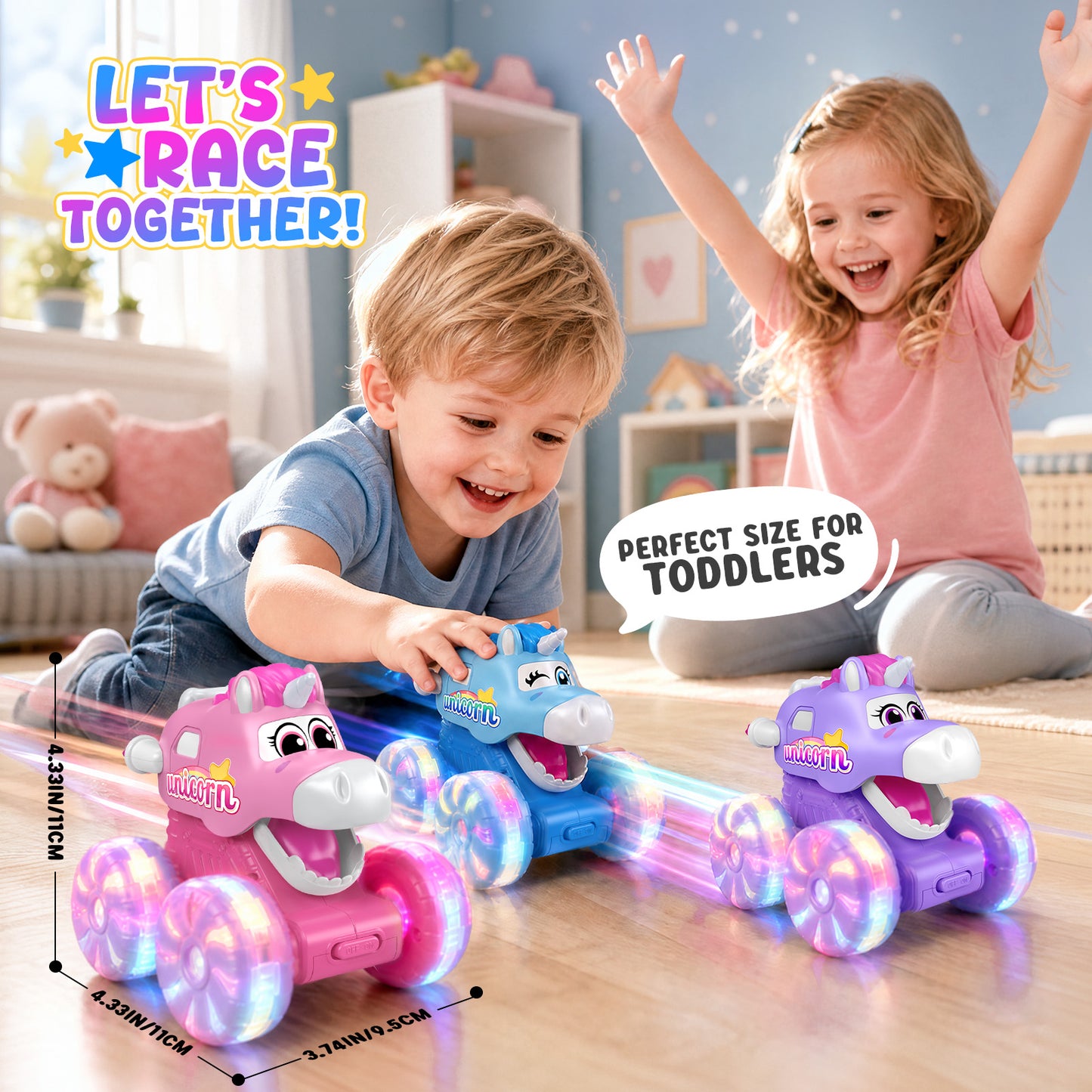 3 Pcs Unicorn Truck Set, Unicorn Toy Gift for Girls Ages 3–8, Unicorn Car Set