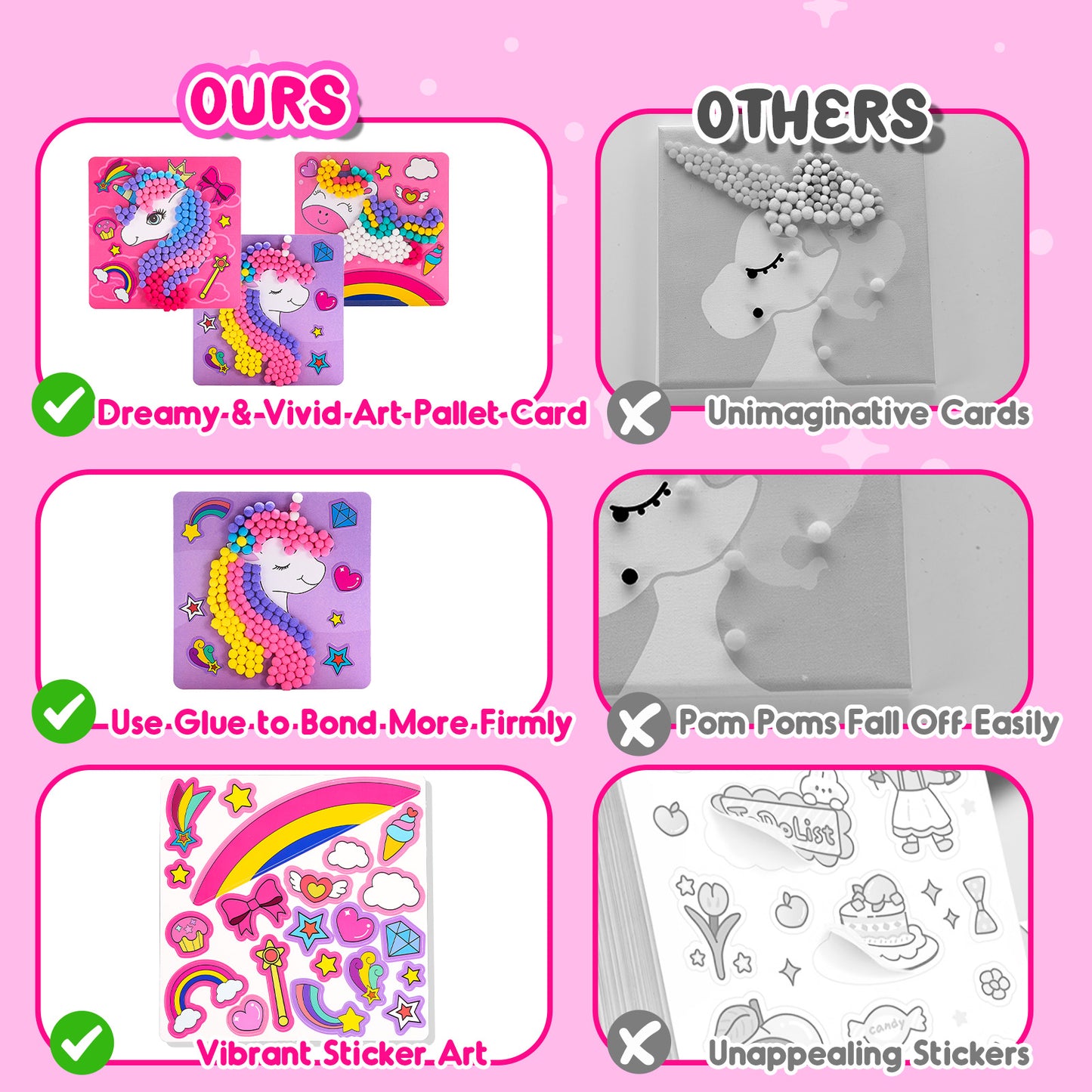 Craft Kits for Kids Girls Ages 3 4 5 6, DIY Unicorn Crafts with Pom Pom Balls, Fine Motor Skills Toys Gifts for 3-6 Year Old Girls