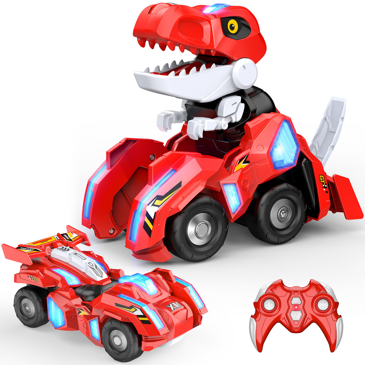 Dinosaur Transform RC Car for Kids, Dinosaur Toys for Kids 3-5, 3 4 5 6 7 8 Year Old Boys Gift, Remote Control Car-Red