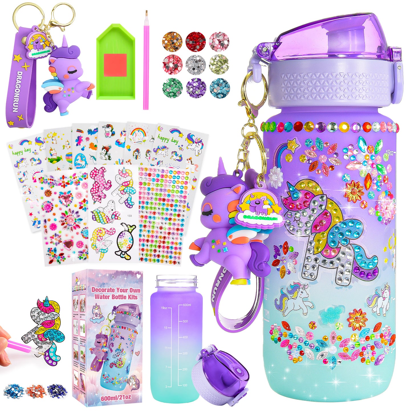 Decorate Your Own Water Bottle for Girls, Gifts for 5 6 7 8 9 Year Old Girls, Unicorn Painting Craft Girls Birthday Gifts, Unicorn Themed Craft Kits for Girls Ages 6-12