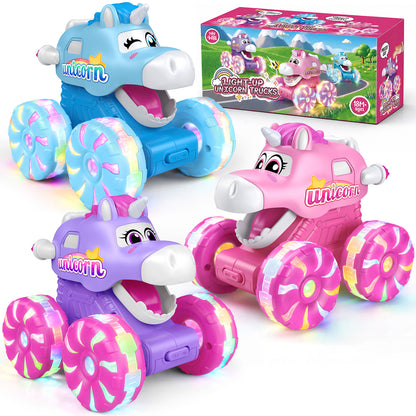 3 Pcs Unicorn Truck Set, Unicorn Toy Gift for Girls Ages 3–8, Unicorn Car Set