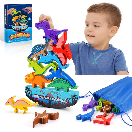 Dinosaur Toys for Kids 3-5, Dinosaur Balance Game, Wooden Stacking Blocks Montessori Toys