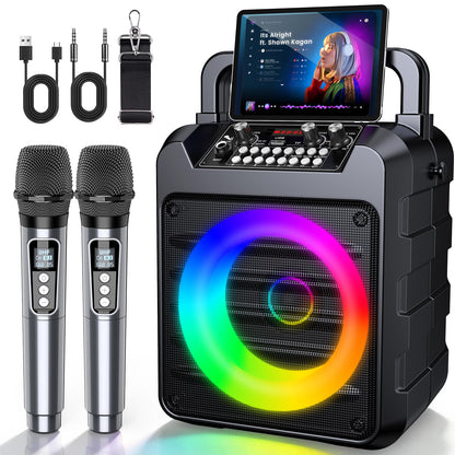 Karaoke Machine for Adults, 20 W Portable Wireless Speaker with 2 Wireless Microphones
