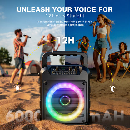 Karaoke Machine for Adults, 20 W Portable Wireless Speaker with 2 Wireless Microphones