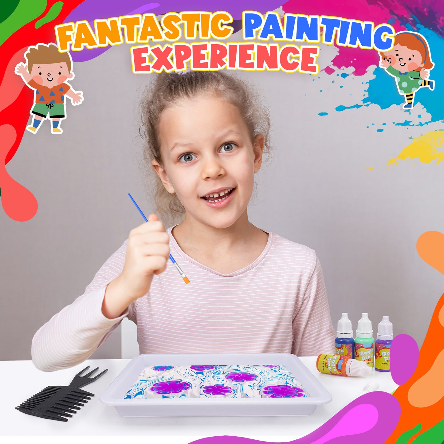 Glow Water Marbling Paint Kit, Painting Craft Kits for Kids Age 6-8, Gifts for 6 7 8 9 10-12 Year Old Boys Girls, Birthday Gift Ideas