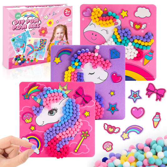 Craft Kits for Kids Girls Ages 3 4 5 6, DIY Unicorn Crafts with Pom Pom Balls, Fine Motor Skills Toys Gifts for 3-6 Year Old Girls