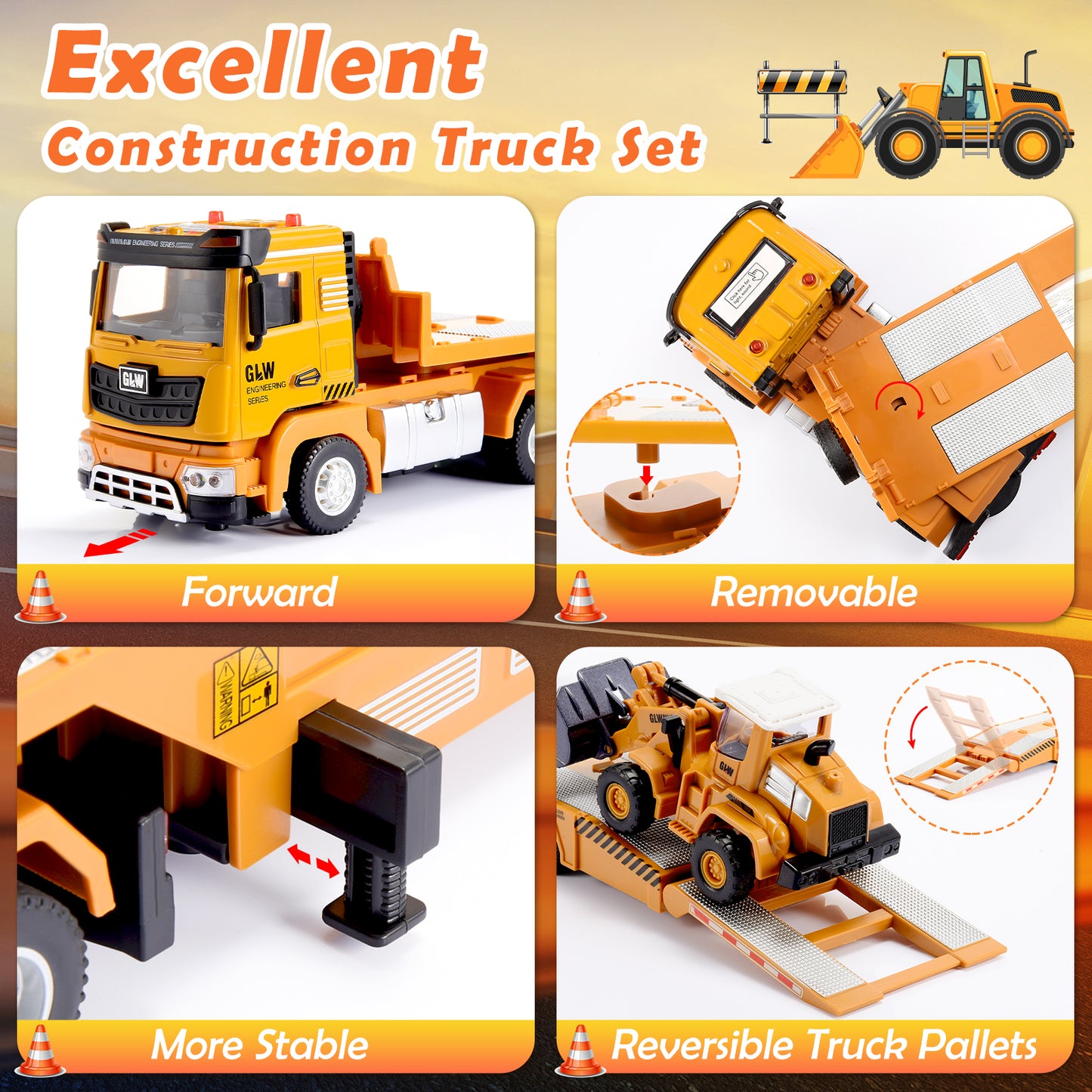 Engineering Construction Vehicles Truck, Toys Gifts for 3 4 5 6 7 Years Old Boys