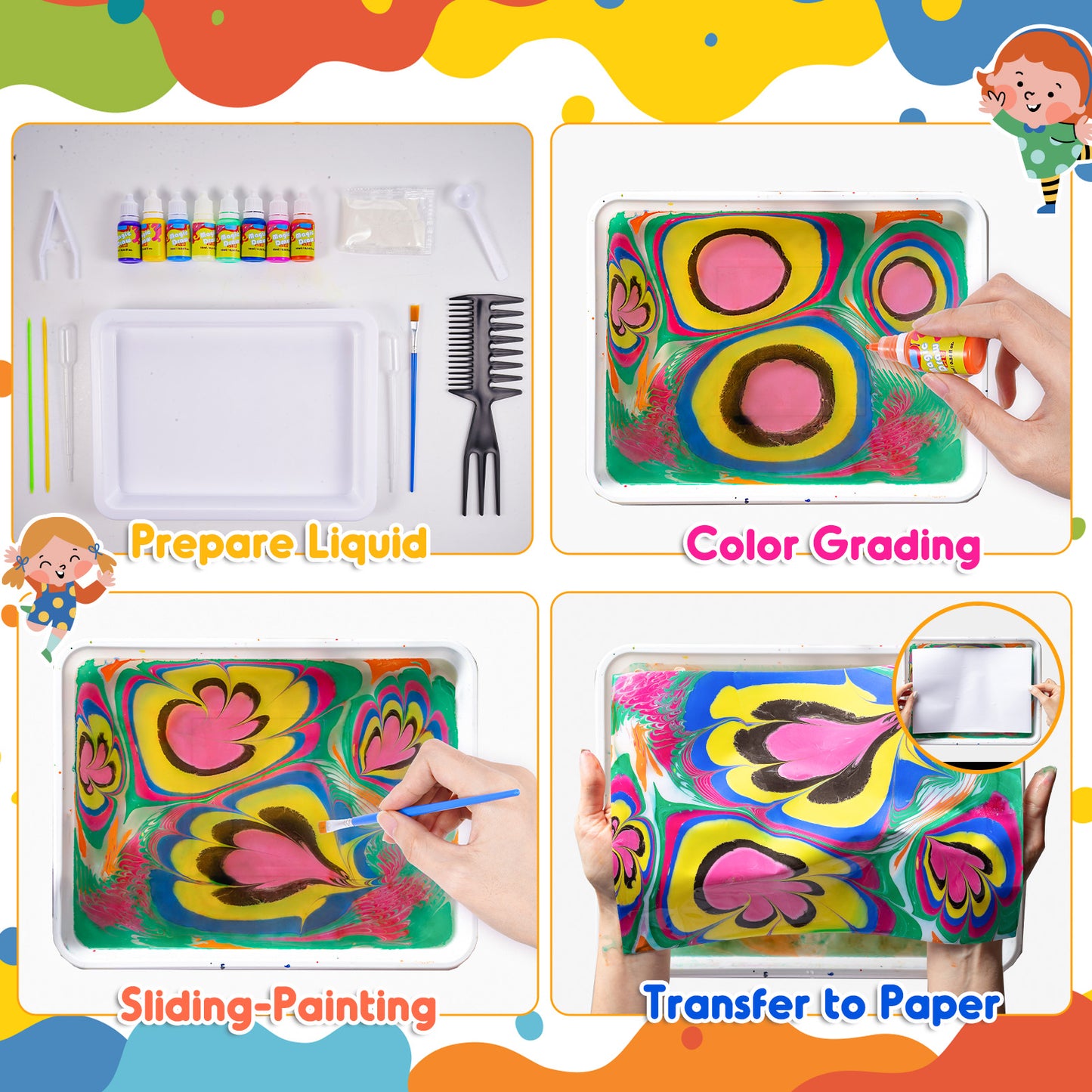 Glow Water Marbling Paint Kit, Painting Craft Kits for Kids Age 6-8, Gifts for 6 7 8 9 10-12 Year Old Boys Girls, Birthday Gift Ideas