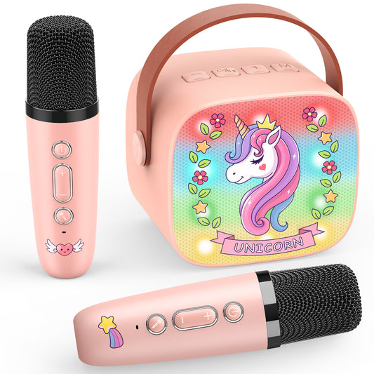 Mini Karaoke Machine for Kids, Birthday Gifts for 3 4 5 6 7 8 9 10 Year Old Girls, 2 Karaoke Microphones for Kids,Bluetooth Speaker, Gifts for Girls