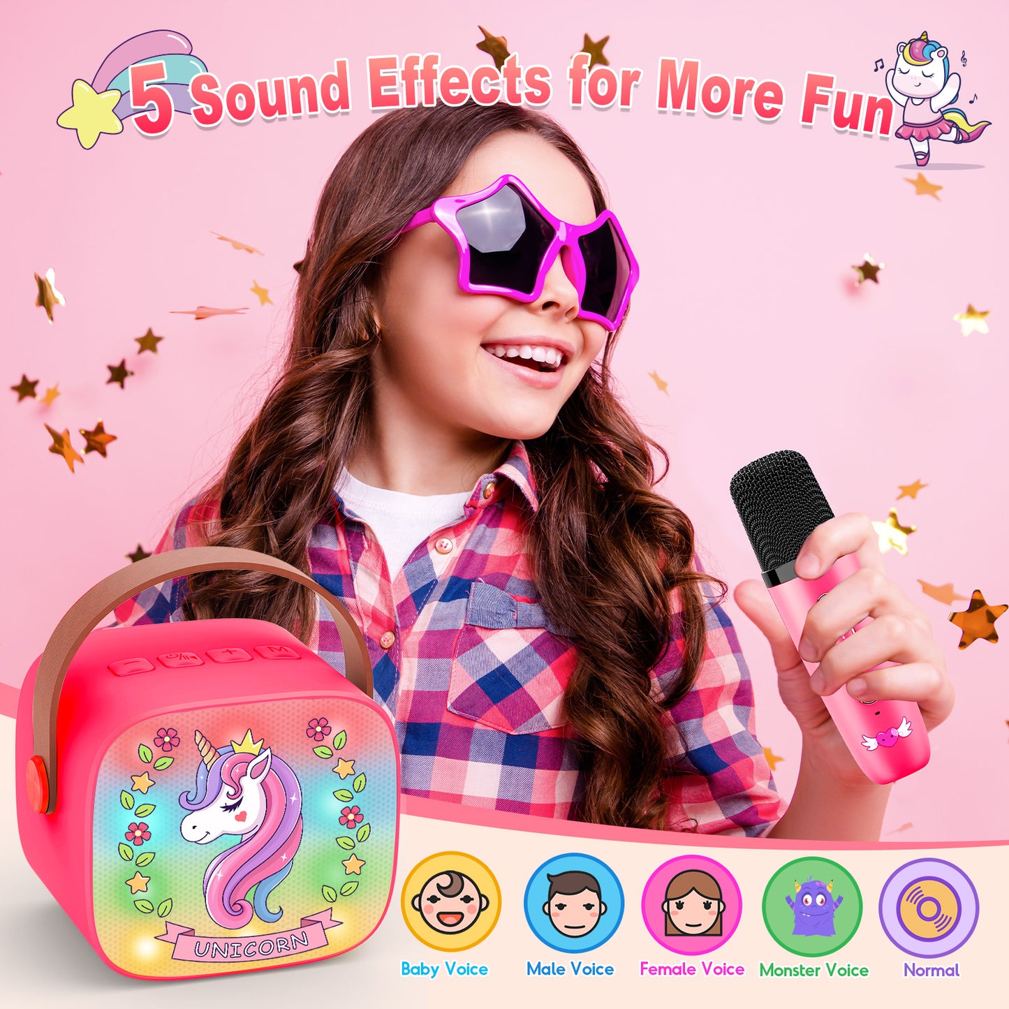 Mini Karaoke Machine for Kids, Birthday Gifts for 3 4 5 6 7 8 9 10 Year Old Girls, 2 Wireless Karaoke Microphones for Kids