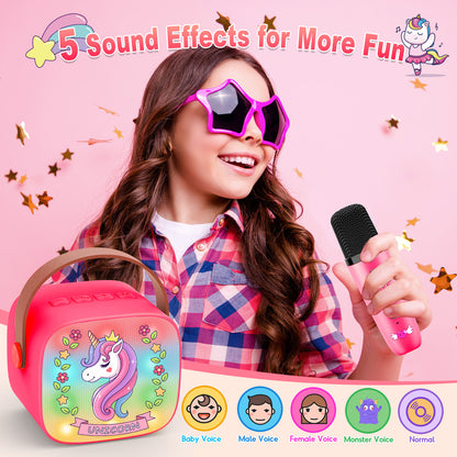 Mini Karaoke Machine for Kids, Birthday Gifts for 3 4 5 6 7 8 9 10 Year Old Girls, 2 Wireless Karaoke Microphones for Kids