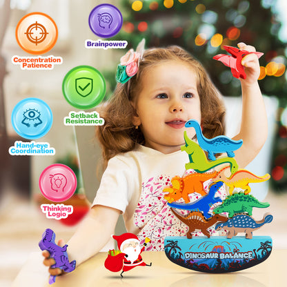 Dinosaur Toys for Kids 3-5, Dinosaur Balance Game, Wooden Stacking Blocks Montessori Toys