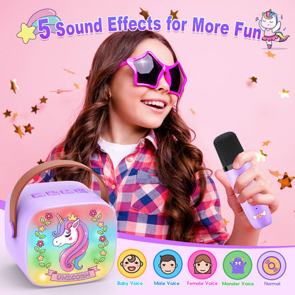 Kids Karaoke Machine with 2 Microphones, 3 4 5 6 7 8 9 10 Year Old Girls Gifts, Kids Karaoke Microphones, 3-8 Year Old Girls Toys Christmas Birthday Gifts