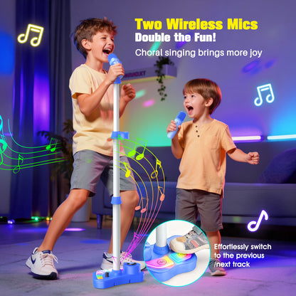 Bluetooth Karaoke Machine with Adjustable Stand, Karaoke Microphone for Kids, Gift for 3-8 Year Old Boys Girls for Birthday Christmas