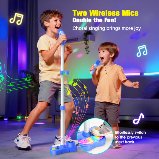 Bluetooth Karaoke Machine with Adjustable Stand, Karaoke Microphone for Kids, Gift for 3-8 Year Old Boys Girls for Birthday Christmas