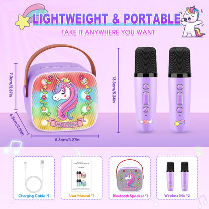 Kids Karaoke Machine with 2 Microphones, 3 4 5 6 7 8 9 10 Year Old Girls Gifts, Kids Karaoke Microphones, 3-8 Year Old Girls Toys Christmas Birthday Gifts