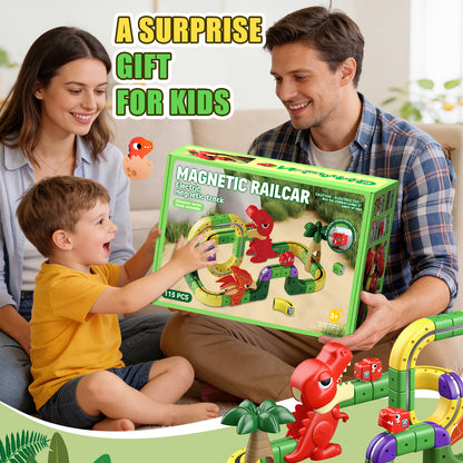 115 Pcs Magnetic Car Track Set, Dinosaur Toys for Kids Age 3-12, Train Toys Track Race Car
