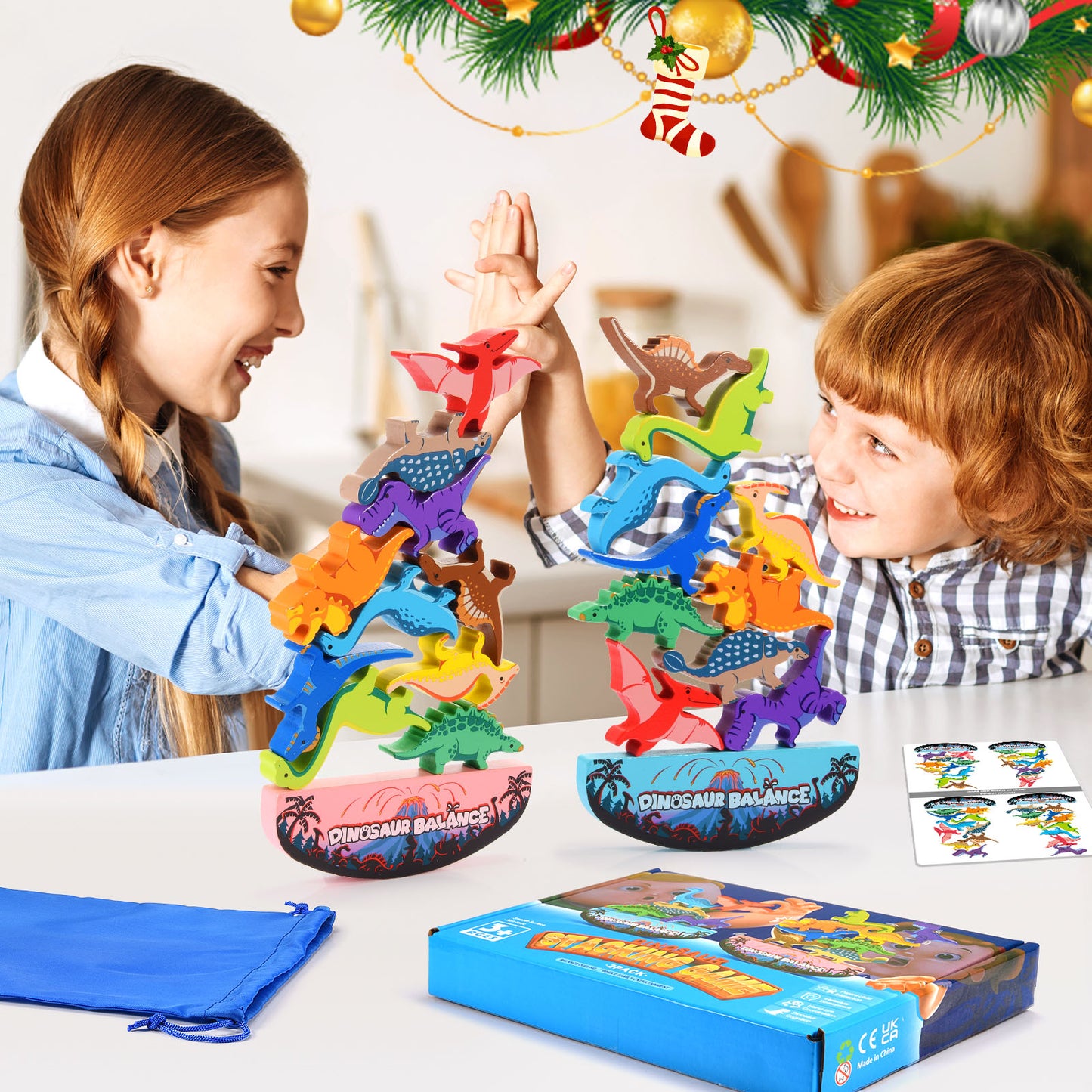 Dinosaur Toys for Kids 3-5, Dinosaur Balance Game, Wooden Stacking Blocks Montessori Toys