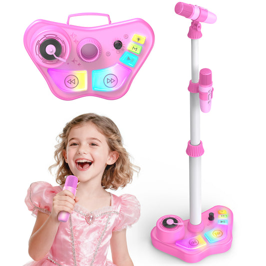 Bluetooth Karaoke Machine with Adjustable Stand, Karaoke Microphone for Kids, Gift for 3-8 Year Old Boys Girls for Birthday Christmas