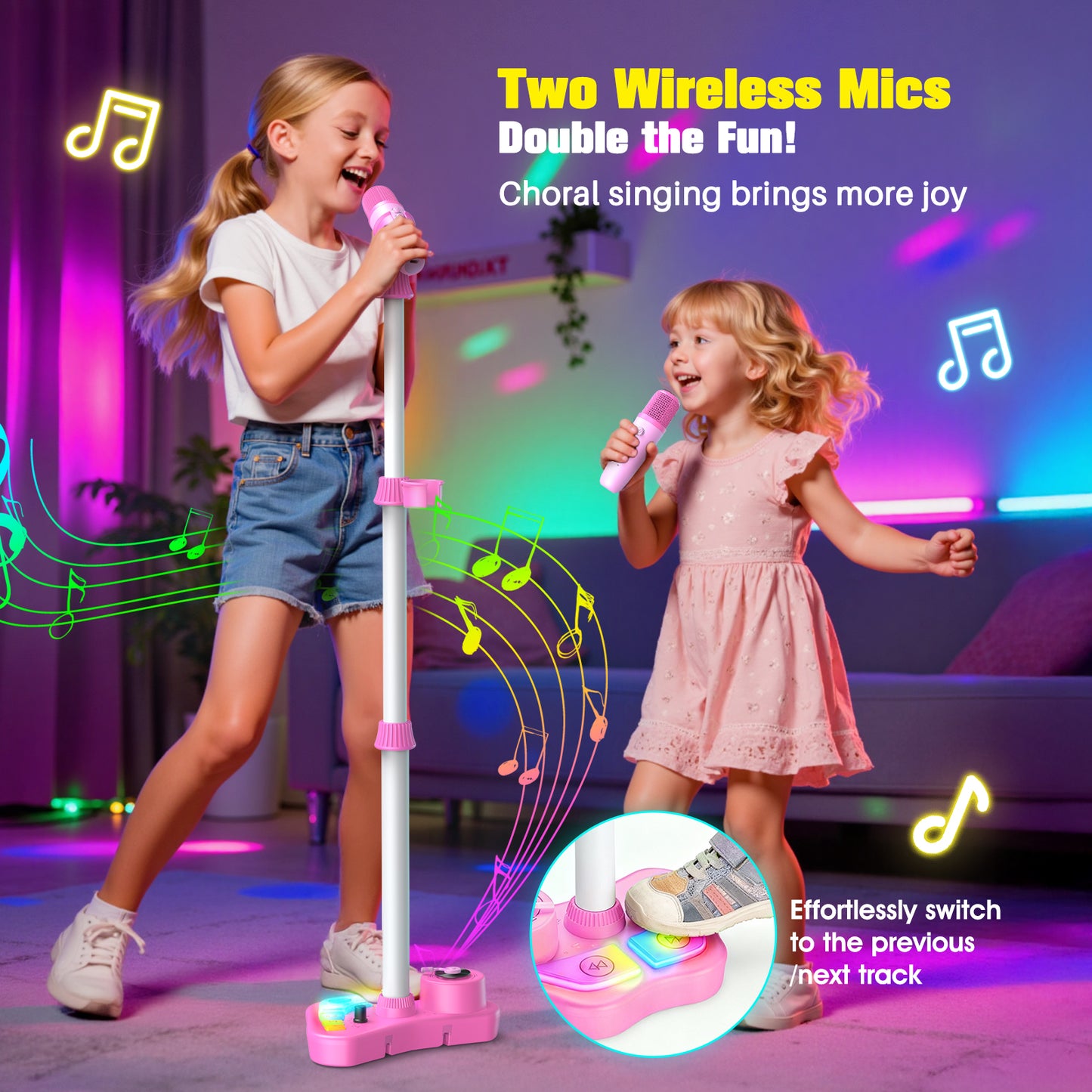 Bluetooth Karaoke Machine with Adjustable Stand, Karaoke Microphone for Kids, Gift for 3-8 Year Old Boys Girls for Birthday Christmas
