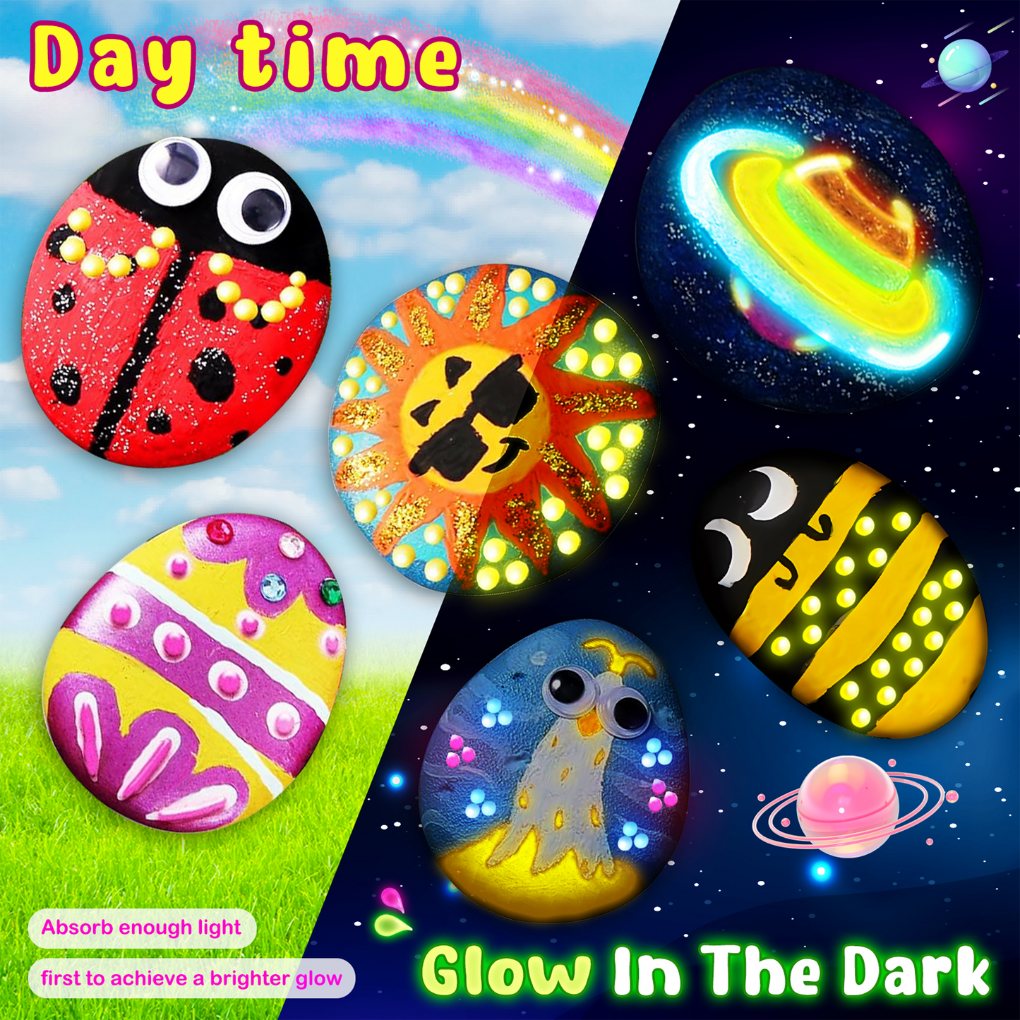 Rock Painting Kits for Kids, Glow in the Dark Rock Arts and Crafts Supplies, Craft Kit for Kids Creative DIY Gift for 6 7 8 9 10-12 Year Old Boys Girls