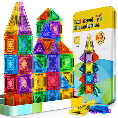 Magnetic Tiles Travel Set for Kids, 43 Pcs STEM Building Toys for Kids