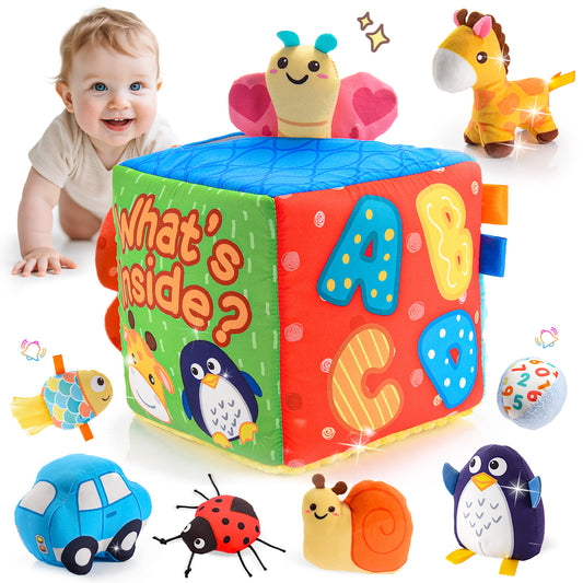 Baby Toys 12-18 Months, Sensory Toys for Baby, Soft Box Toy with 8 Animals