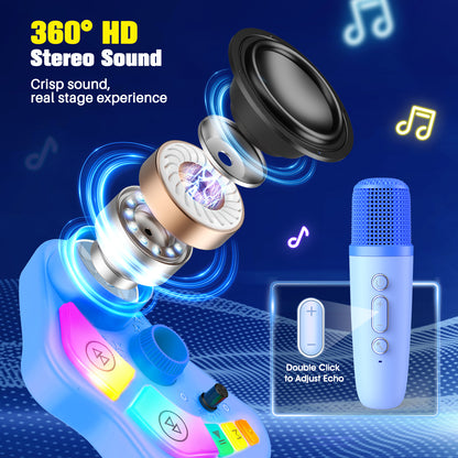 Bluetooth Karaoke Machine with Adjustable Stand, Karaoke Microphone for Kids, Gift for 3-8 Year Old Boys Girls for Birthday Christmas