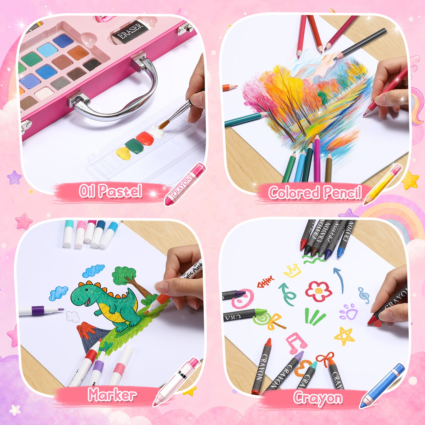 Drawing Kit for Kids Age 8-12, Art Supplies for Kids with Crayons, Drawing Pencils