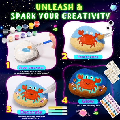 Rock Painting Kits for Kids, Glow in the Dark Rock Arts and Crafts Supplies, Craft Kit for Kids Creative DIY Gift for 6 7 8 9 10-12 Year Old Boys Girls
