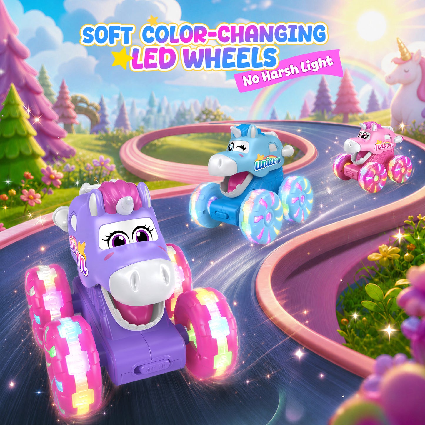 3 Pcs Unicorn Truck Set, Unicorn Toy Gift for Girls Ages 3–8, Unicorn Car Set