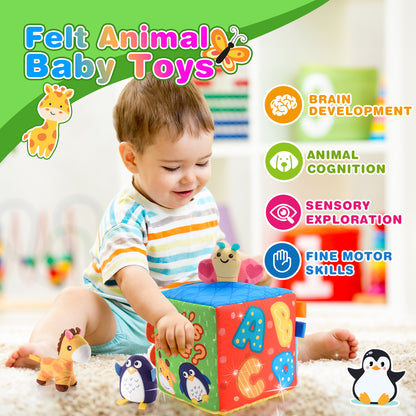 Baby Toys 12-18 Months, Sensory Toys for Baby, Soft Box Toy with 8 Animals