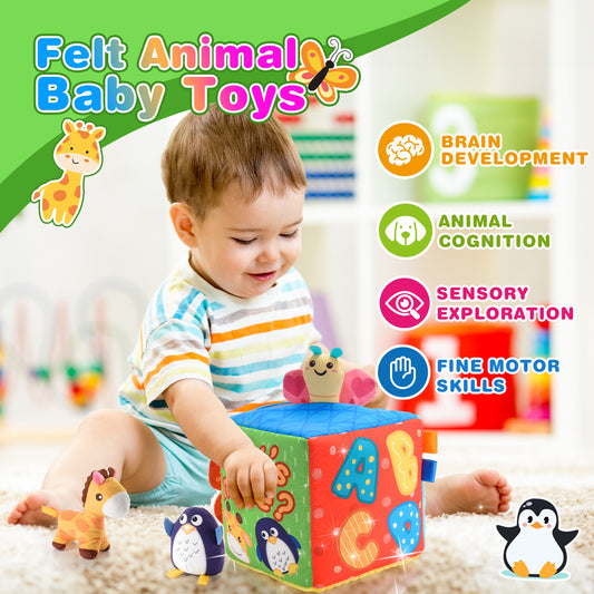Baby Toys 12-18 Months, Sensory Toys for Baby, Soft Box Toy with 8 Animals