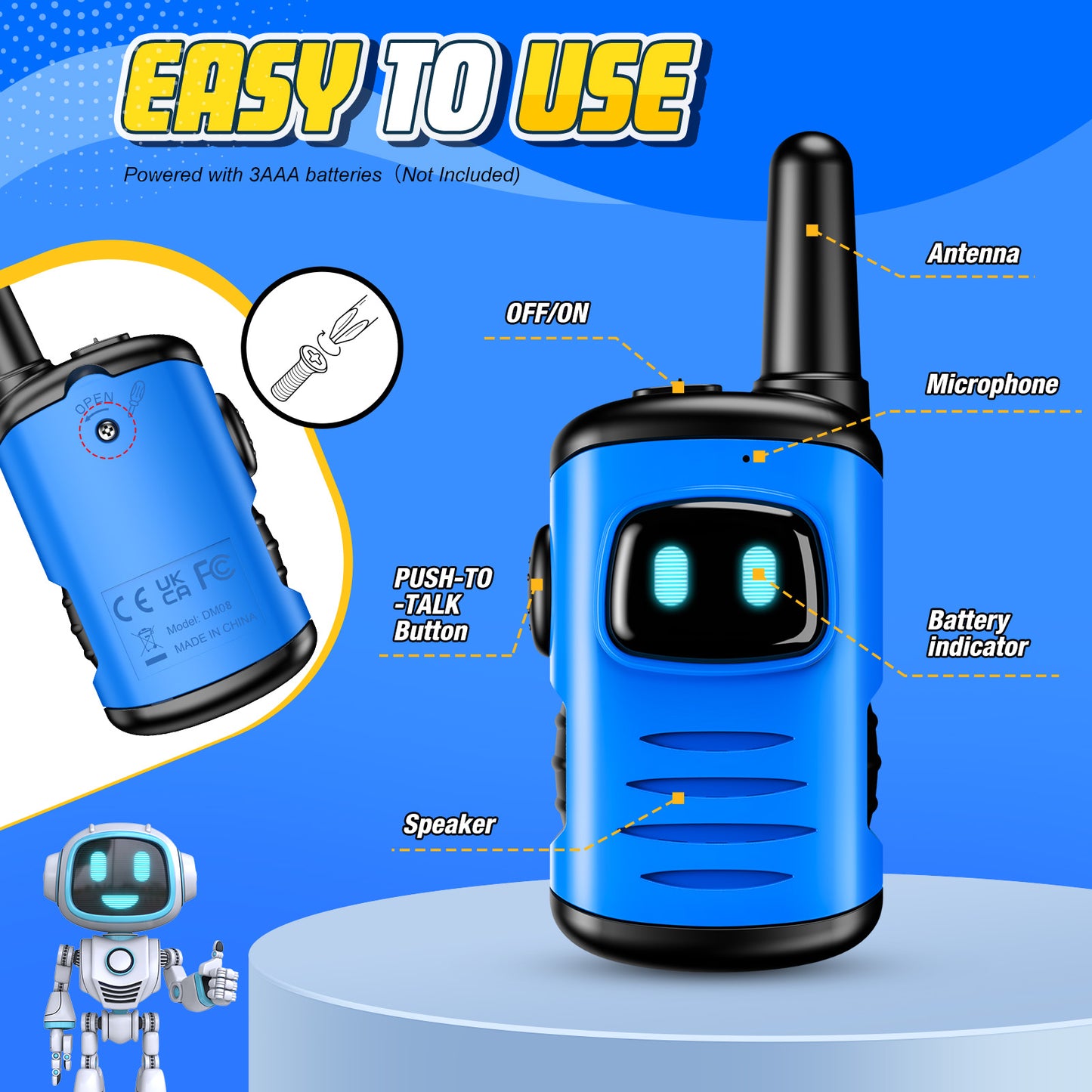 ATOPDREAM Walkie Talkies for Kid, 2 Way Radio, Mini Robots Walkies Talkie Outdoor Toys for Boy