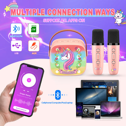 Mini Karaoke Machine for Kids, Birthday Gifts for 3 4 5 6 7 8 9 10 Year Old Girls, 2 Karaoke Microphones for Kids,Bluetooth Speaker, Gifts for Girls