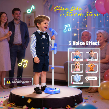 Bluetooth Karaoke Machine with Adjustable Stand, Karaoke Microphone for Kids, Gift for 3-8 Year Old Boys Girls for Birthday Christmas