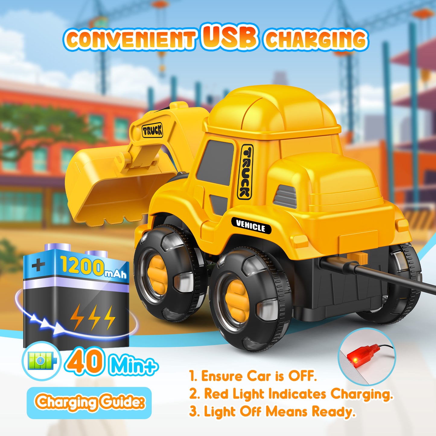 Remote Control Car for Kids Toddler, Construction Excavator Toy for 2 3 4 5 6 Year Old Boys