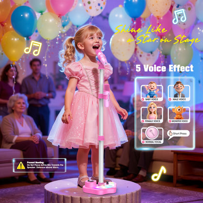 Bluetooth Karaoke Machine with Adjustable Stand, Karaoke Microphone for Kids, Gift for 3-8 Year Old Boys Girls for Birthday Christmas