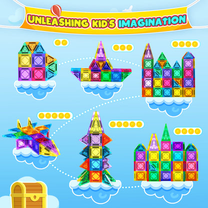 Magnetic Tiles Travel Set for Kids, 43 Pcs STEM Building Toys for Kids