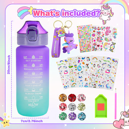 Decorate Your Own Water Bottle for Girls, Gifts for 5 6 7 8 9 Year Old Girls, Unicorn Painting Craft Girls Birthday Gifts, Unicorn Themed Craft Kits for Girls Ages 6-12