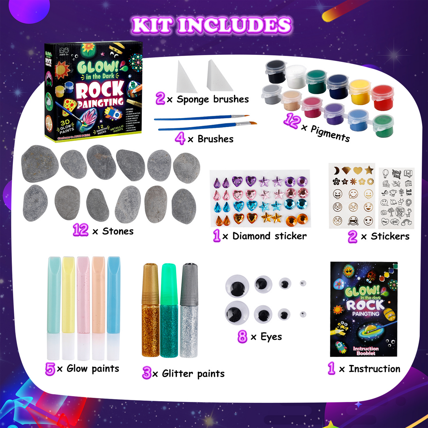 Rock Painting Kits for Kids, Glow in the Dark Rock Arts and Crafts Supplies, Craft Kit for Kids Creative DIY Gift for 6 7 8 9 10-12 Year Old Boys Girls