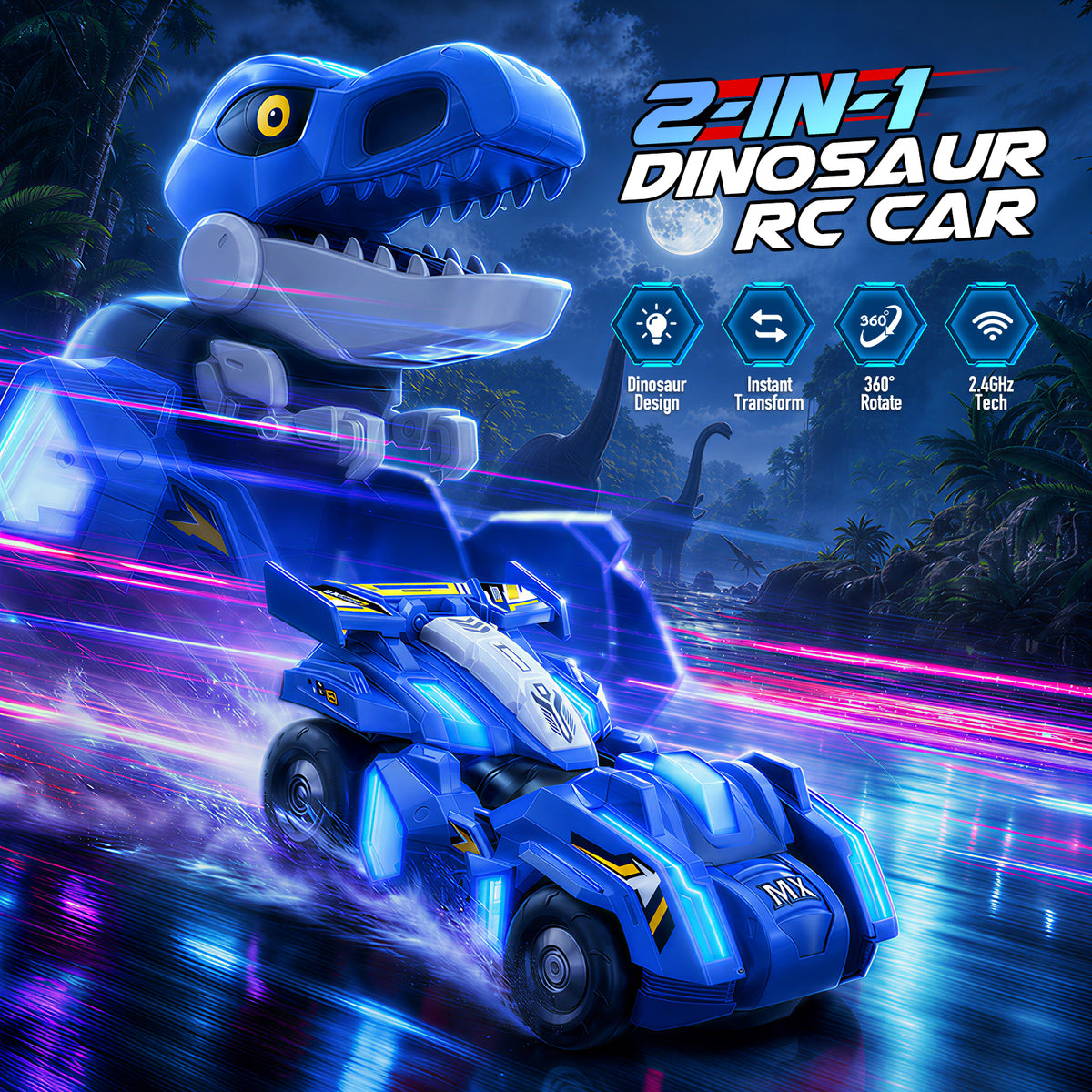 Dinosaur Transform RC Car for Kids, Dinosaur Toys for Kids 3-5, 3 4 5 6 7 8 Year Old Boys Gift, Remote Control Car-Blue