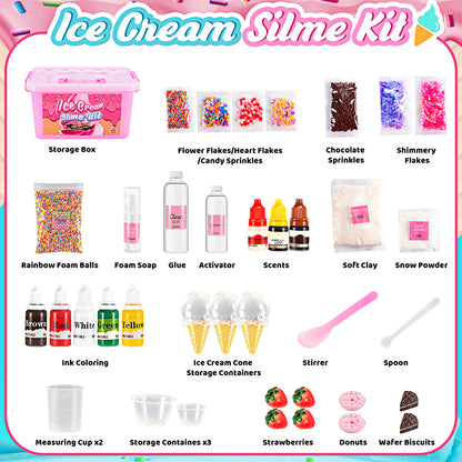 Slime Kits for Girls, Slime Making Kit 5 6 7 8 9 10 Years Old Girls Gifts, DIY Ice Cream Slime Kit Toys for Ages 6-8-12, Birthday Gifts for Girls Ages 6-12, Girls Christmas Present for Kids