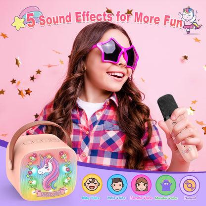 Mini Karaoke Machine for Kids, Birthday Gifts for 3 4 5 6 7 8 9 10 Year Old Girls, 2 Karaoke Microphones for Kids,Bluetooth Speaker, Gifts for Girls