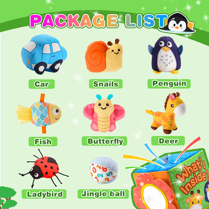Baby Toys 12-18 Months, Sensory Toys for Baby, Soft Box Toy with 8 Animals